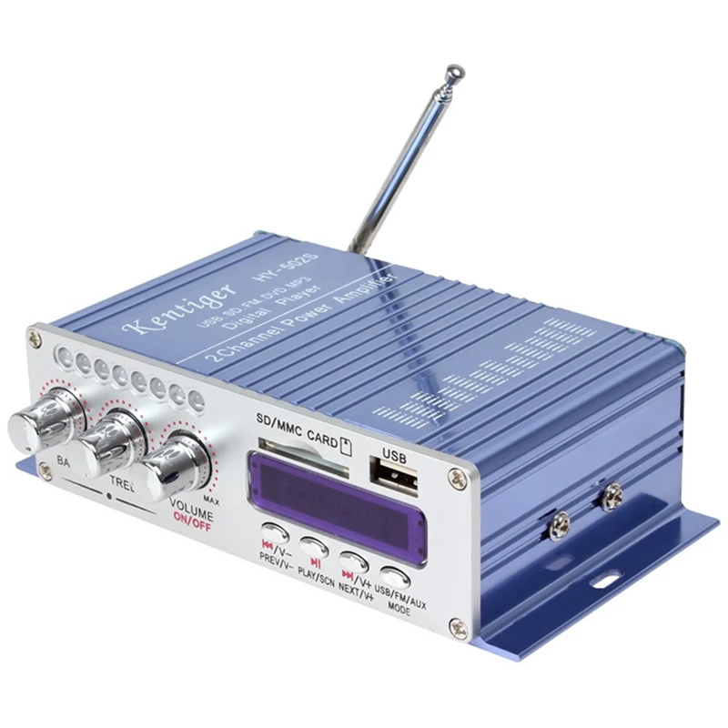 Kentiger HY502 Audio Car Stereo Amplifier 12V Mini 2CH Super Bass Digital Music Player Power Amplifier Support USB MP3 FM Hi-Fi