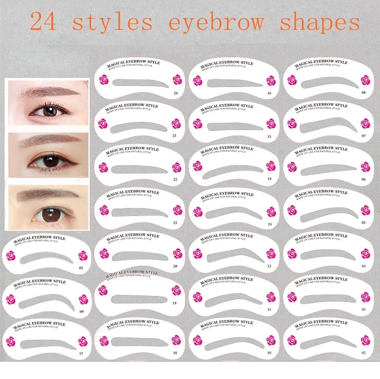 24PCS/lot Eyebrow Stencils 24 Styles Grooming Kit Shape Set Eyebrow