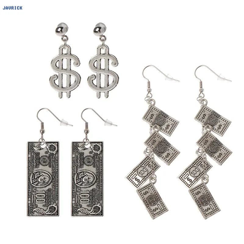 

JAVRICK Antique Sliver 100 Dollar Bill Money Currency Pattern Dangle Earrings For Women