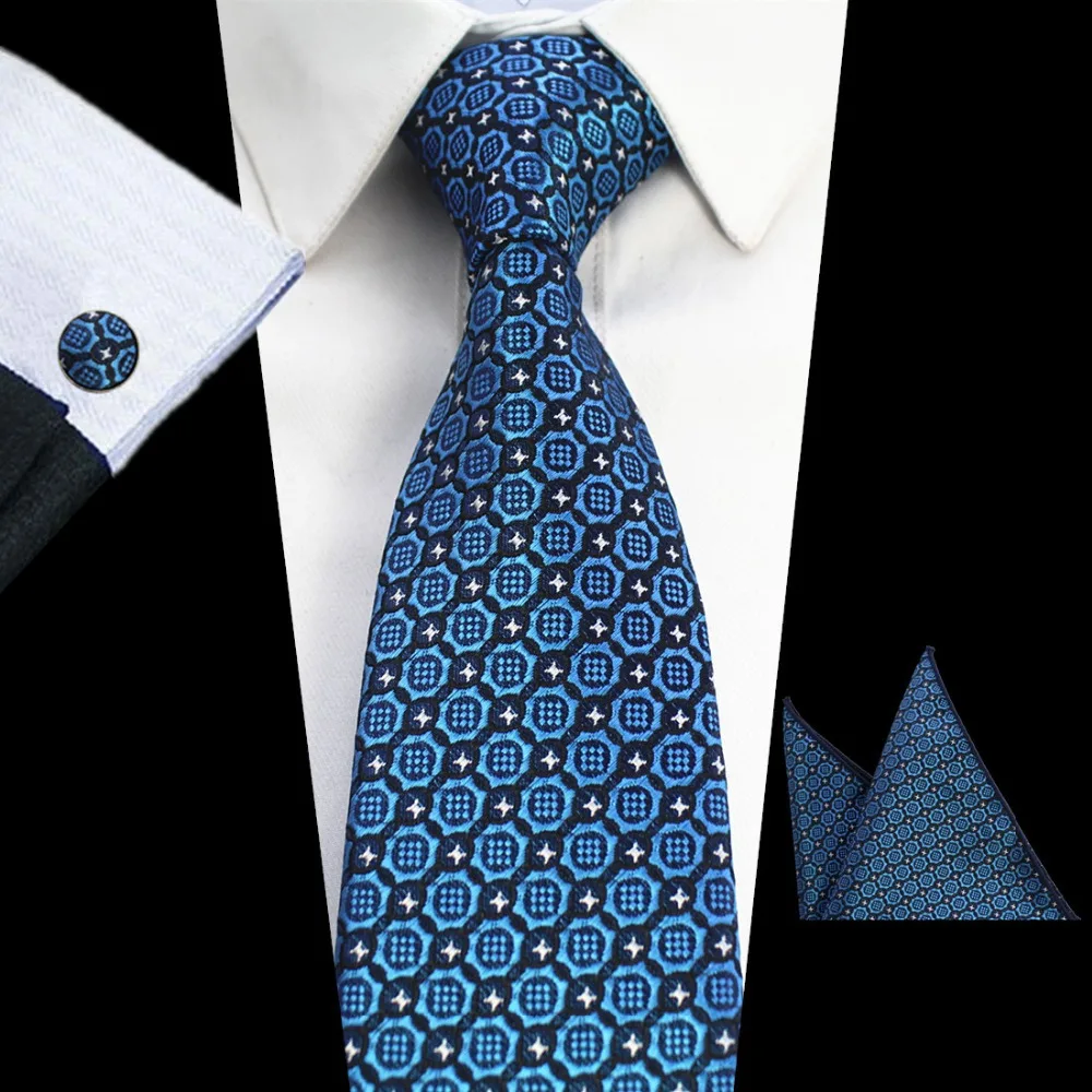 8cm Tie Sets For Men Plaid Dot Paisley Tie Handkerchief Cufflinks Sets Business Wedding Party