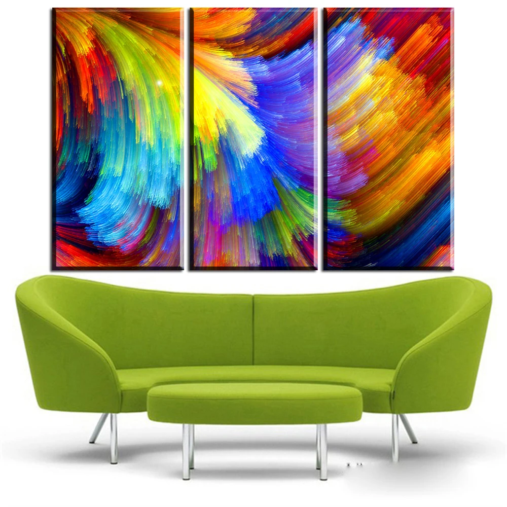 xh2205 3pcs canvas art print color rainbow clound abstract canvas wall