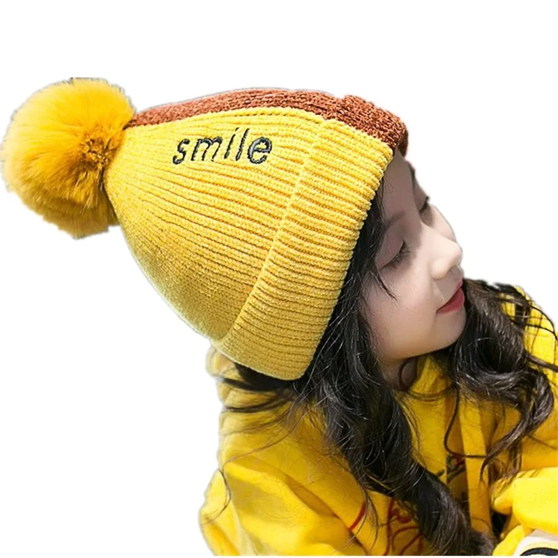 Cute Toddler Kids Children's Hat Girls Cap For Childrens Hats Infant Winter Warm Crochet Knit Plus Thick Color Caps | Аксессуары для