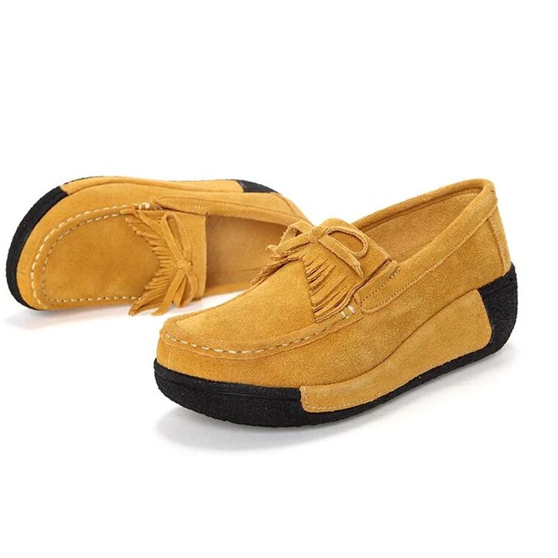 Leather Tassel Women Toning Shoes Height Increasing Swing Shoes Thick Soles Wedge Slimming Spring Autumn Women Lazy