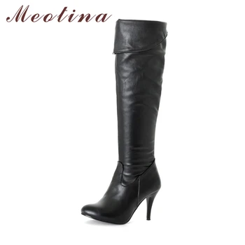 

Meotina Women Boots High Heels Thigh High Boots Winter Sexy Over Knee Boots Ladies Autumn Shoes Black White Shoes Big size 10 43