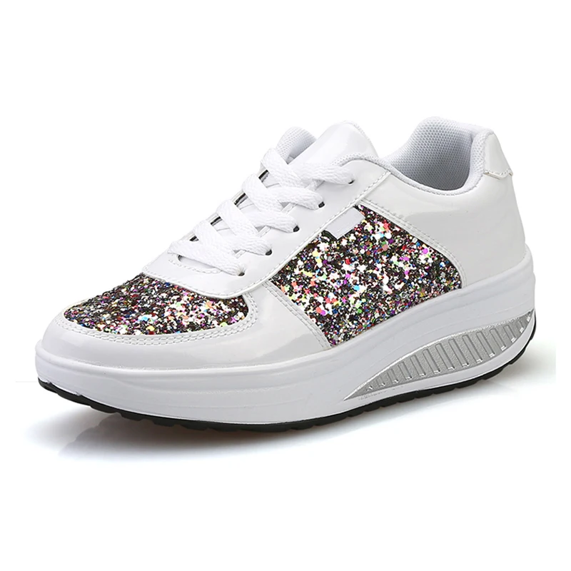 

Rhinestone Casual Platform Shoes Women Brand White Sneaker Crystal Lady Cross-tied footware Autumn Fashion Female