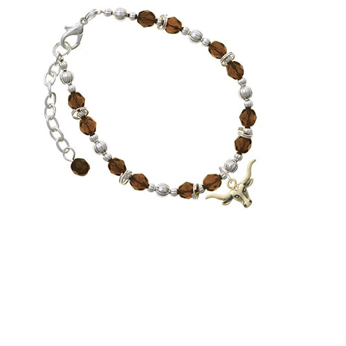 Goldtone Longhorn Brown Beaded Bracelet