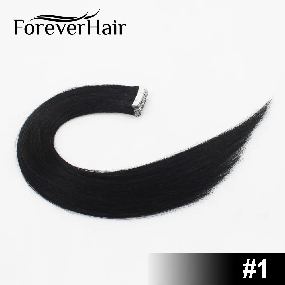 FOREVER HAIR 2 г/шт. 1" Remy лента для наращивания волос натуральный черный# 1B человеческие волосы бесшовная Кожа Уток лента для наращивания человеческих волос - Цвет: #1