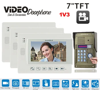 

ZHUDELE Intercom Doorbell Wired Video Door Phone System 3X7"Luxury LCD Monitor with SD Card +1XHD 700TVL FRID Camera In Stock