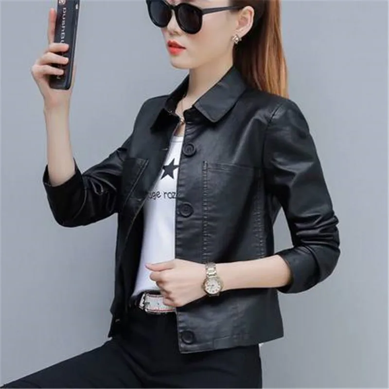 

Casual Leather Jackets Women's Spring Autumn Short Coats Female 2019 new Korean Plus Size Pu Leather Jacket Outerwear X583
