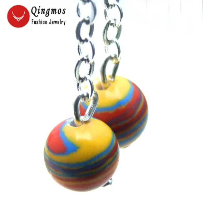 Qingmos Red Natural Agates Earrings for Women with 10mm Zebra Stripe Round Dangle Silver Earring Hook Jewelry Ear320 | Украшения и