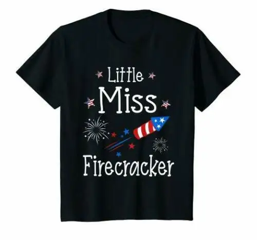 

Kids Little Miss Firecracker Cute 4th Of July Patriotic Girls T-Shirt