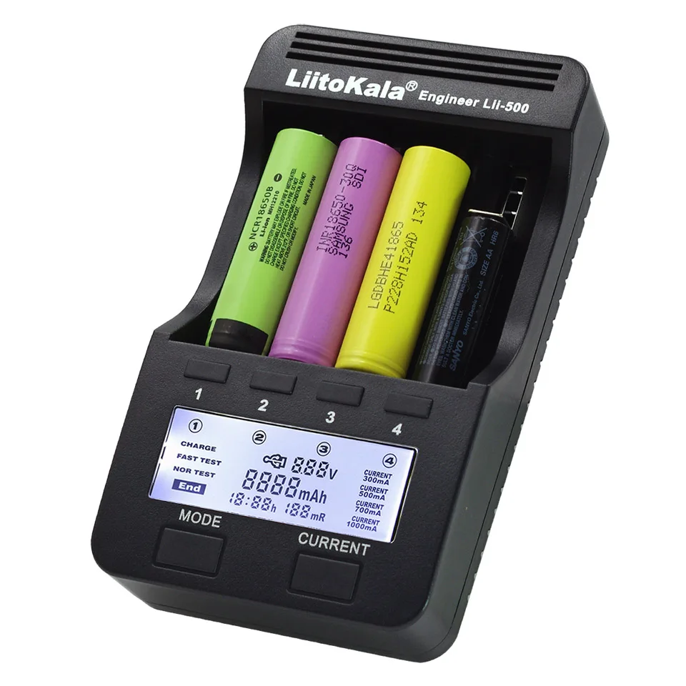 Умное устройство для зарядки никель-металлогидридных аккумуляторов от компании Liitokala: Lii-500 ЖК-дисплей 3,7 V 18650 18350 18500 16340 17500 25500 10440 14500 26650 1,2 V AA AAA никель-металлгидридная батарея de с зарядным устройством, цвета в ассортименте