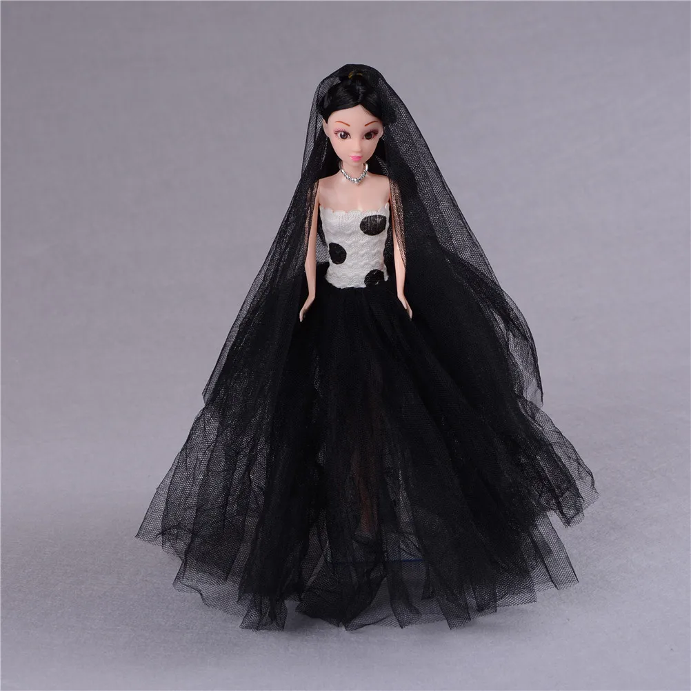 MINIFRUT Doll Dress Handmade Long Tail Evening Gown Clothes Lace Wedding Dress +Veil For Girl 1:6 Doll Best Gift