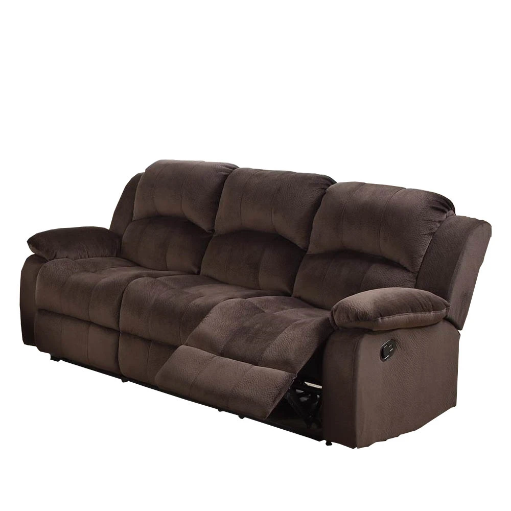 Plushy Solid Pine, Padded Suede & Plywood Reclining Sofa, Chocolate