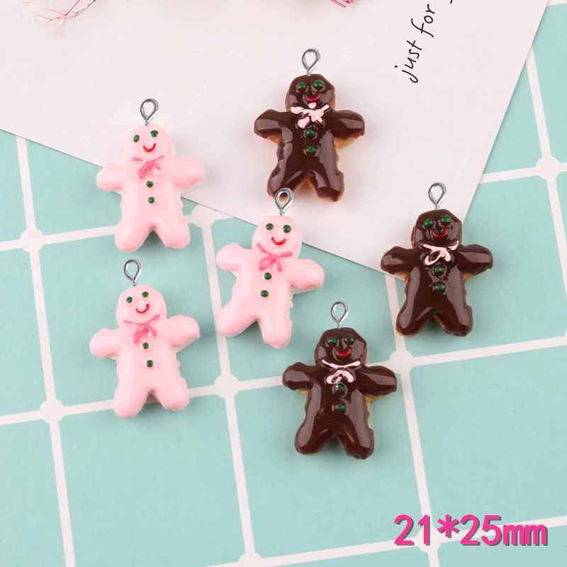 

10pcs 21*25mm Mix DIY resin gingerbread baby charms flatback kawaii cabochon sticker simulated fake food craft jewelry making