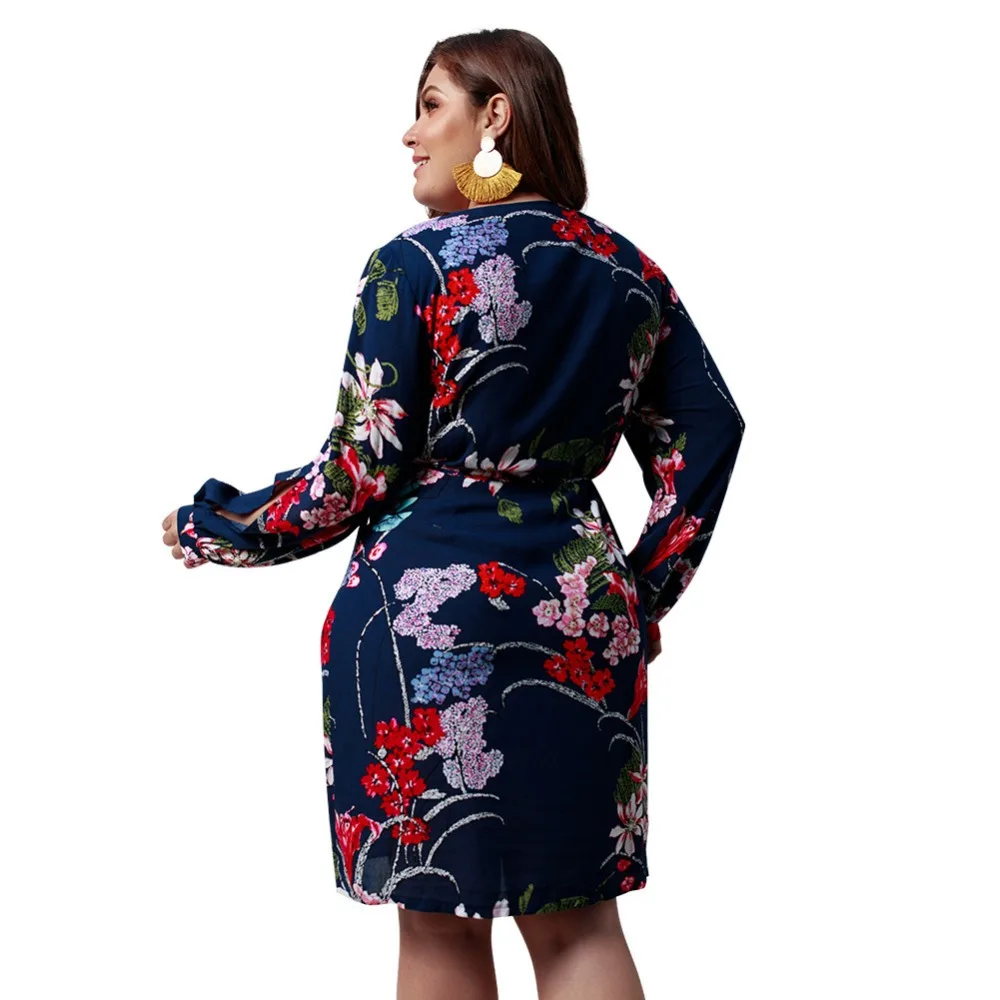 Платье с длинным рукавом WHZHM Boho повседневное летнее платье большого размера 3XL 4XL