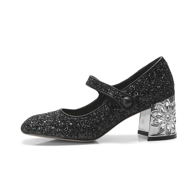Paillettes Zvq Dehors Mode Carré Black Femmes Nouveau Peu Chaussures Printemps Haute Pompes Talons Bout Sexy 2019 En Tissu Profonde Sabot De qrx0grwU