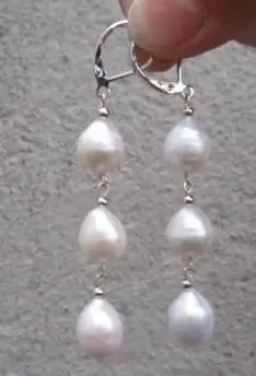 

free shipping Wholesale price 10-12mm AAA South Sea White Pearl Earrings 925silver