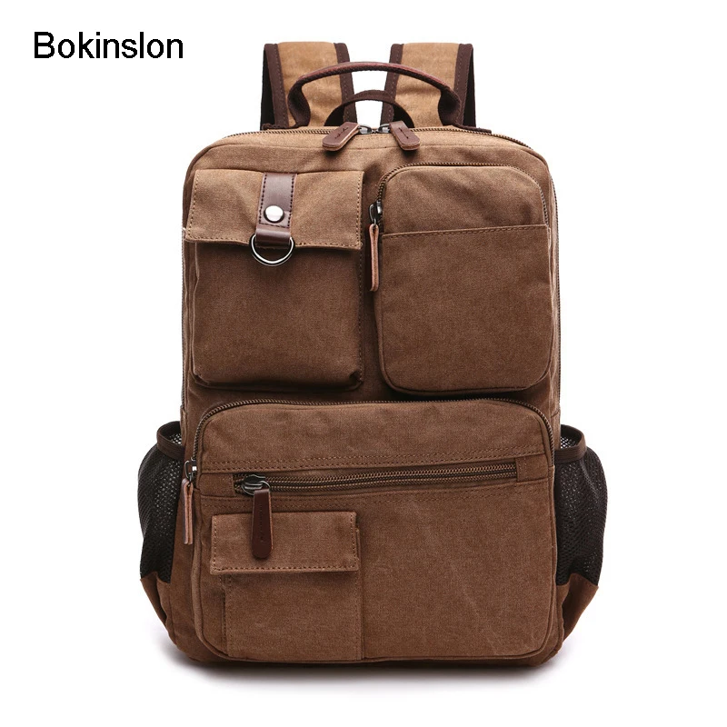 

Bokinslon Travel Backpack Men Canvas Casual Man Backpack Bags Solid Color Practical Colloge Wind Bags For Male
