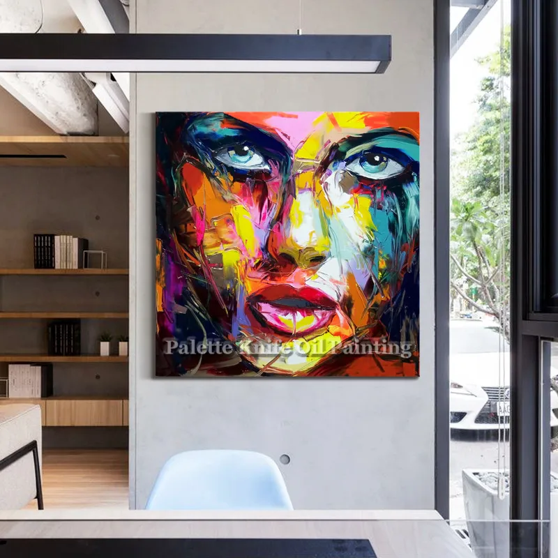 Hand painted Francoise Nielly Palette knife portrait Face Oil painting Character figure canva wall Art picture14-12
