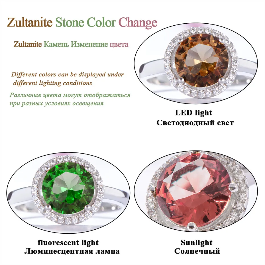 Куололит зултанит драгоценный камень кольцо для женщин Твердые 925 пробы серебро изменение цвета Diaspore Специальный камень кольцо подарки хорошее ювелирное изделие