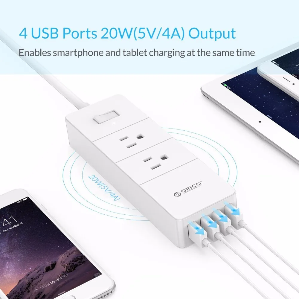 ORICO Power Strip Surge Protector 2AC US Plug Electronic Socket 4 USB Port Multifunctional Home Office Smart Socket Extension ORICO Power Strip Surge Protector 2AC US Plug Electronic Socket 4 USB Port Multifunctional Home Office Smart Socket Extension