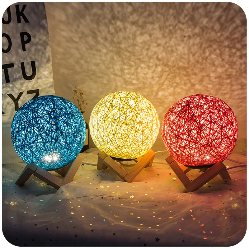 

USB LED Rattan Desk Table Lamp Light Colourful Dimmable Bedside Bedroom Decoration Night Light Birthday Kid Gift Home Decoration