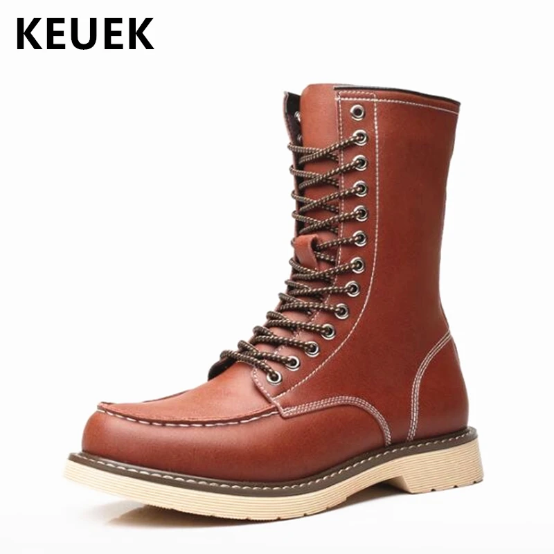 

Spring Autumn Men Motorcycle boots Genuine Leather Mid-Calf boots Outdoor Male shoes Knight boots 02A