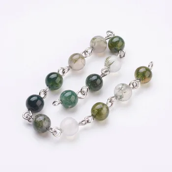

6mm DIY Handmade Natural Moss Agate Beaded Chains Brass Eyepins Findings Jewelry Necklace Bracelet Making about 1m/strand 39.37"