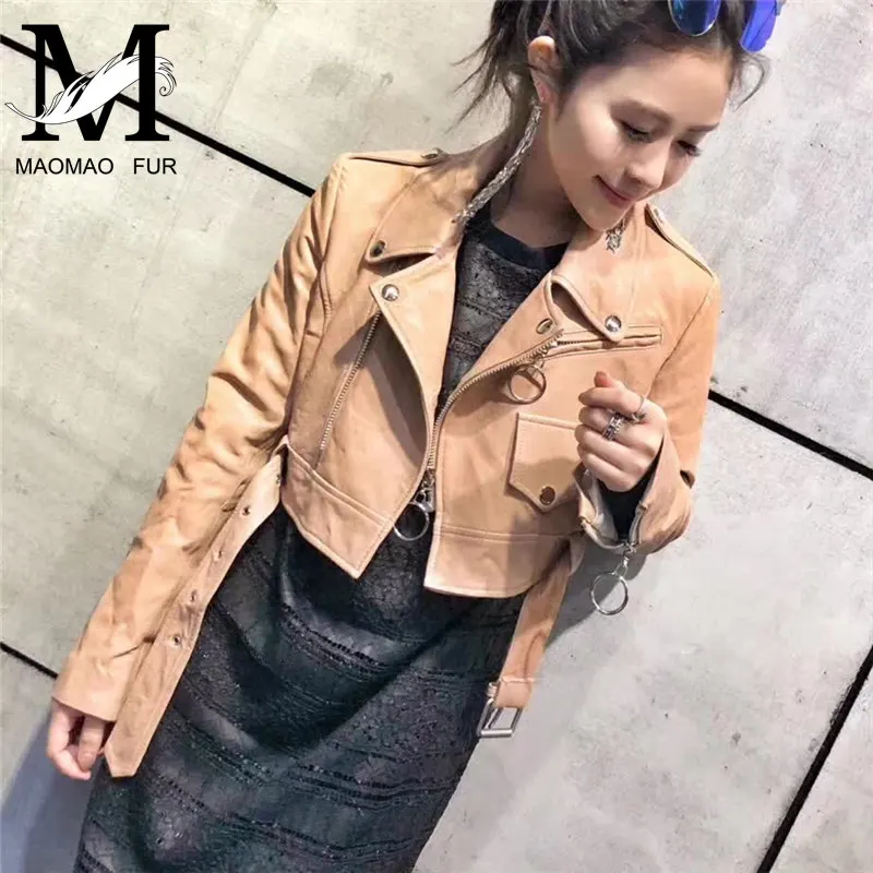 

Embroidery Genuine Sheep Leather Jacket for Women Motorcycle Zipper Black Sheepskin Jacket Ladies Fashion Real Lambskin Jacket