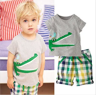 

2016 Hot Cartoon Animal Toddler Baby Kids Boys Summer Clothes Tops T-shirt Pants Outfits Set Size 2T-7T 2019