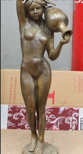 

JP S0301 31" Chinese Bronze Stand Beautiful Woman Beauty Nude Belle Hold Vase Statue Discount 35%