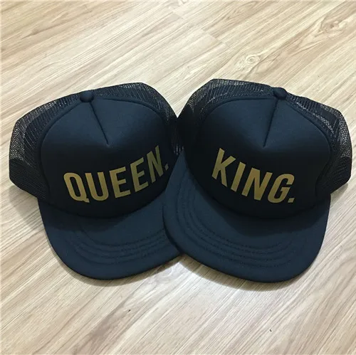 Бейсболка с вышивкой KING QUEEN, плоские грузовые шапки, акриловые мужские и женские Подарки для него,, 2 предмета в комплекте - Цвет: Trucker hats