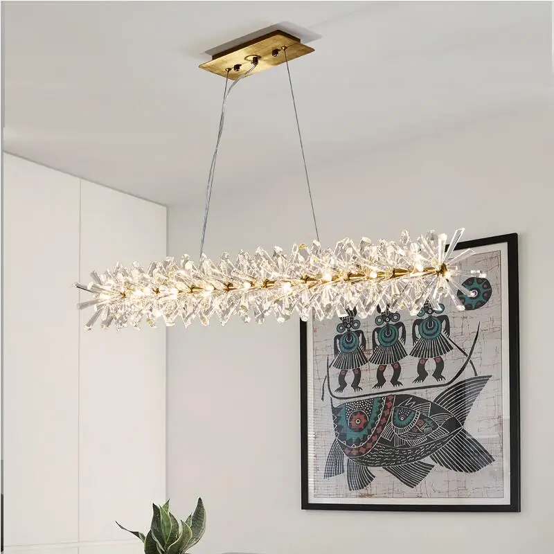 Современный хрустальный подвесной светильник, лампа для ресторана, Скандинавский дизайн, длинный светодиодный светильник