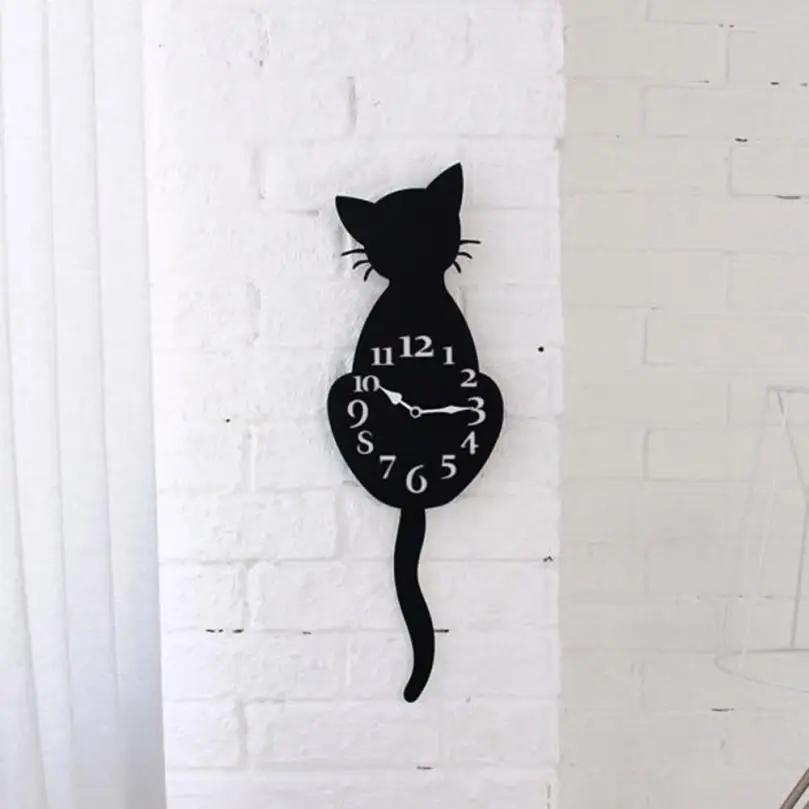 Акриловые креативные DIY 3D мультфильм милый Кот настенные часы домашний декор часы путь хвост движение тишина m17 30
