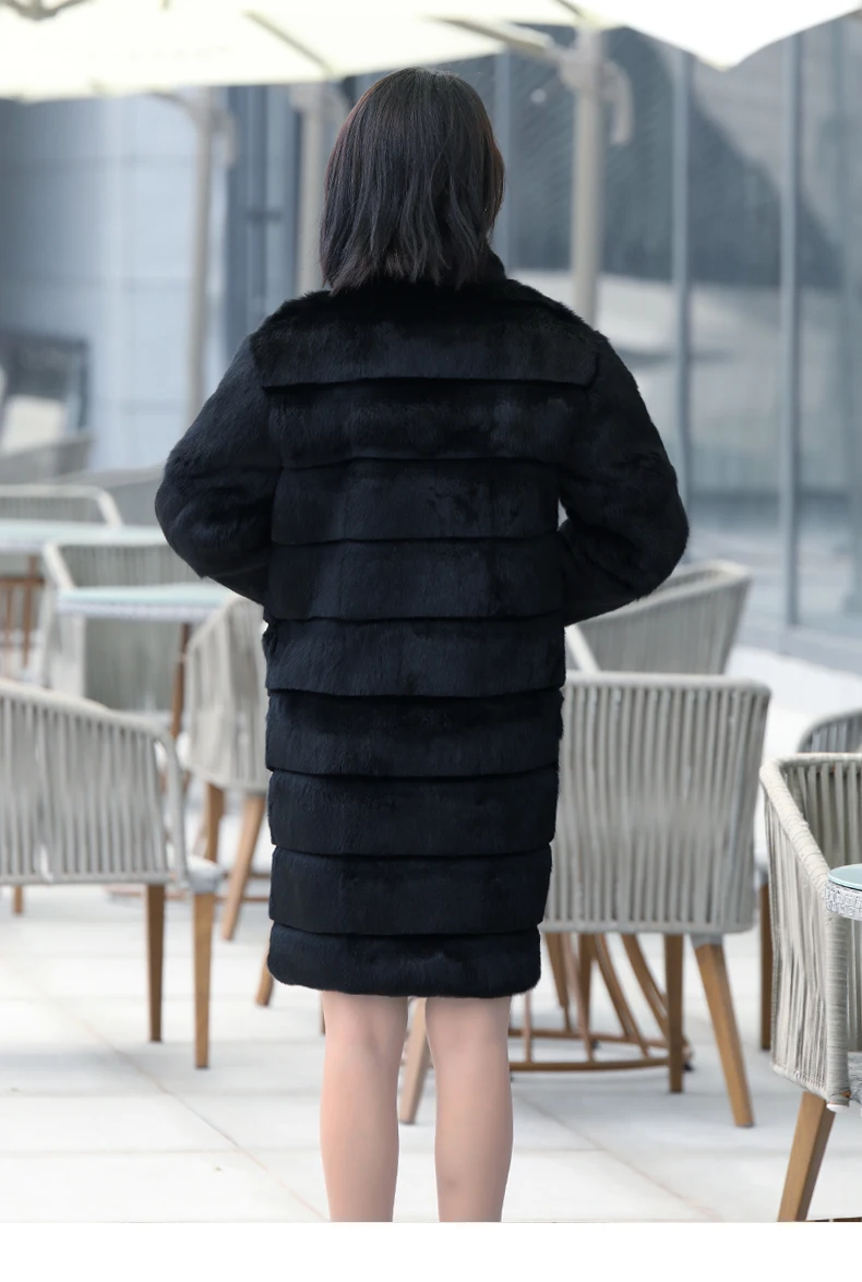 Настоящий натуральный Полный Пелт мех кролика пальто Женская мода стоячий воротник куртка на заказ любой размер