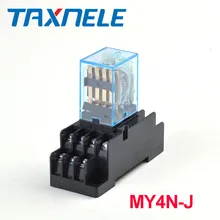 1 комплект MY4NJ DC12V AC12V DC24V AC24V катушка 4NO 4NC реле din-рейка 14 Pin с базой Мини реле микро электромагнитное реле