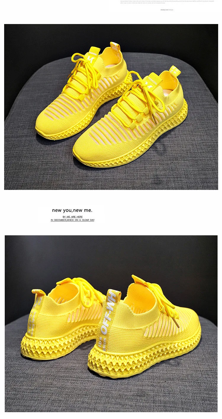 Sneakers Women Breathable Air Mesh Pink Yellow Platform Shoes Ladies Summer Casual Knitting Flats Shoes Chunky Platform SD-10