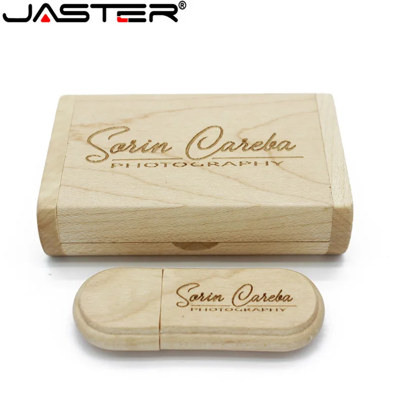 

JASTER LOGO customized Wooden USB flash drive pen drives Maple wood+Packing box pendrive 4GB 8G 16GB 32GB 64GB memory stick gift