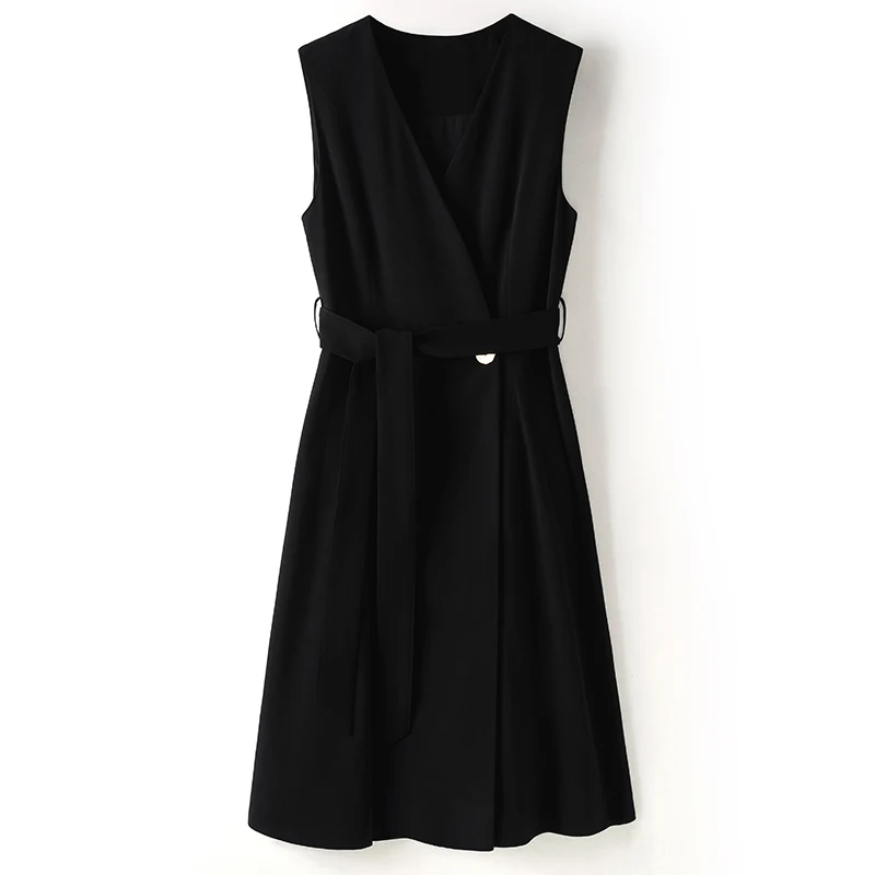 

Women Elegant Sleeveless Long Vest Double Breasted Waistcoat Solid Black Spring And Autumn 2019 Korean Slim