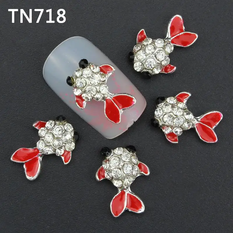 

Blueness 10Pcs Luxury Silver Fish Animal Nail Studs Clear Rhinestones Nails Alloy Glitters DIY 3D Nail Art Decorations