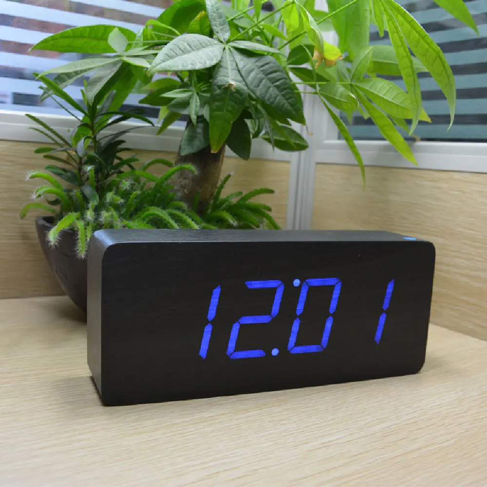 Светодиодный электронный будильник Голосовое управление часы светящийся в темноте деревянные часы введение ремесло часы Дата+ время офис Домашний подарок