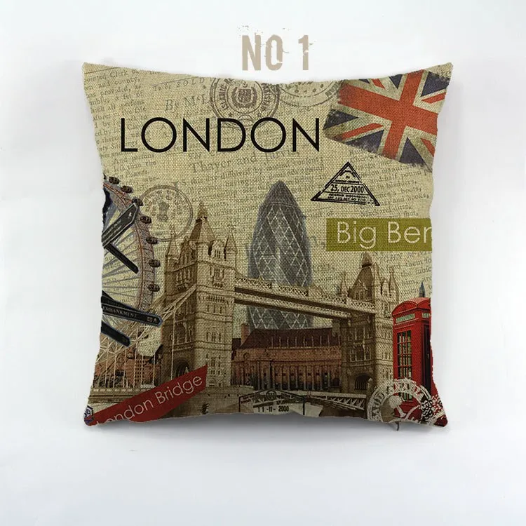Городской стиль Лондон/paris/ сквозь ярмо основного Печатный чехол для подушки из льна/полиэстер Подушка Чехол подушки для украшения дома, дивана