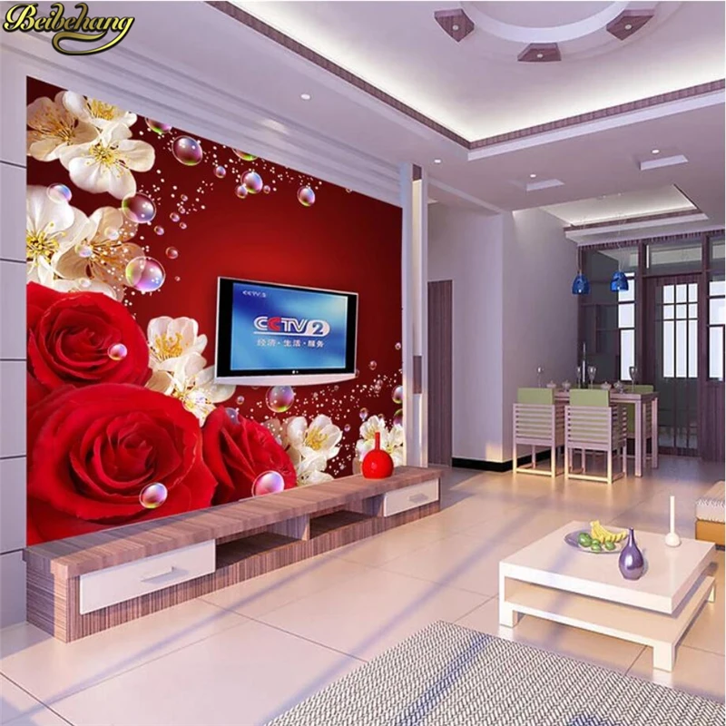 Beibehang papel де parede 3D стереоскопический Большая фреска из красных роз уютная гостиная ТВ фон обои бесшовные тематическая комната