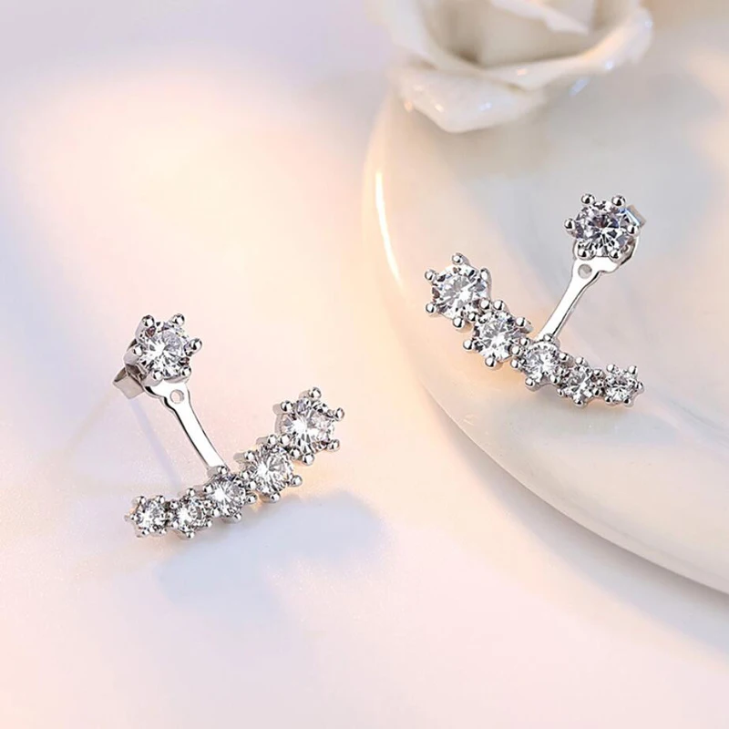 

New Trendy 925 Sterling Silver Earrings For Women Wedding Jewelry Shiny Zircon Stud Earring Female Engagement Accessories Gifts