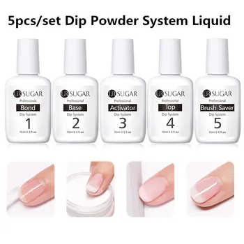 

UR SUGAR 15ml Dipping Nail Powder System Liquid NO SMELL & UV Nail Polish Starter Dip Dipping Nail Color Powder Kit 5Pcs Set
