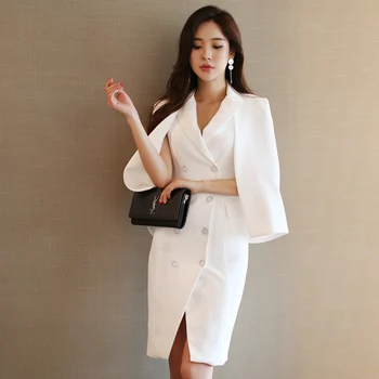 

women double-breasted sleeveless dress with cloak cape Top European fashion office lady suits two-piece clothing set white