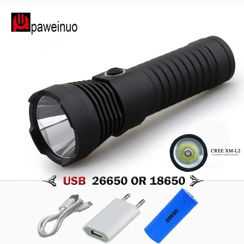 

26650 USB charge led flashlight torch xml t6 l2 high power rechargeable battery torch lamp The Dark soul high quality waterproof
