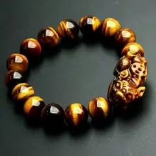 Цена фэн-шуй 12 мм желтый, тигровый глаз камень Пи Яо/Pi Xiu браслет для удачи богатства