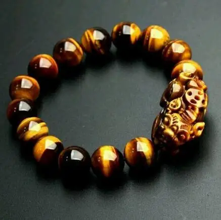 

Wholesale price Feng Shui 12mm Yellow Tiger's Eye Stone Pi Yao /Pi Xiu Bracelet For Wealth Luck